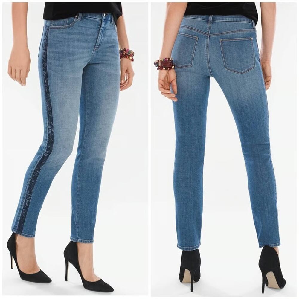 Chicos‎ Womens So Slimming Velvet Side Seam Girlfriend Ankle Jeans Size 8 Denim